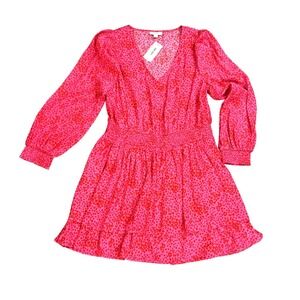 On 34th Womens Pink Leopard Print V-Neck Smocked Waist Dress Size L‎